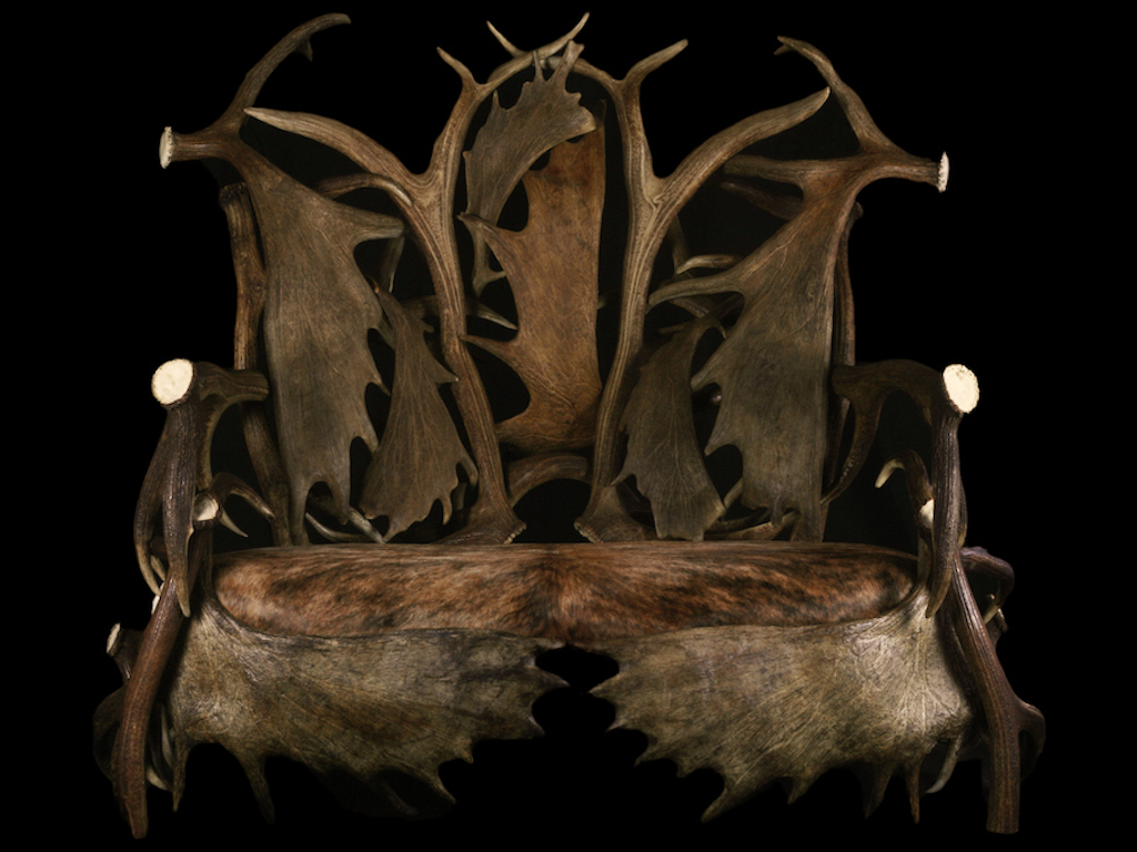 Massive Antler Back Sofa With Moose,Elk, Fallow & Deer