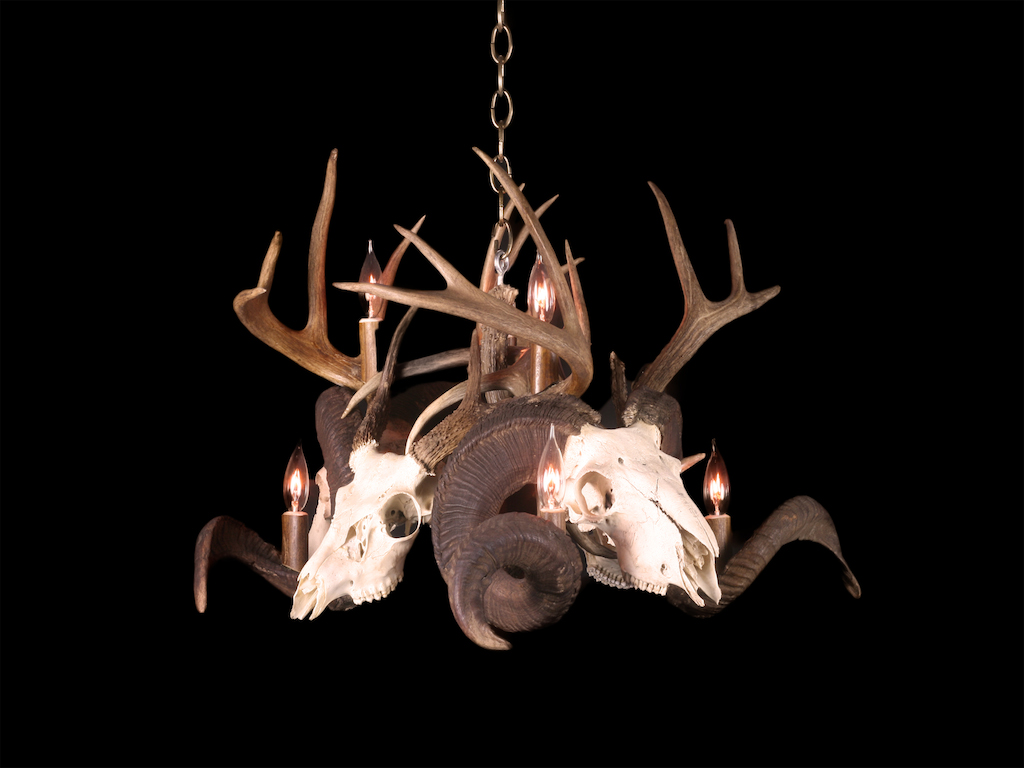 Sheep Skull w/ Deer Chandelier