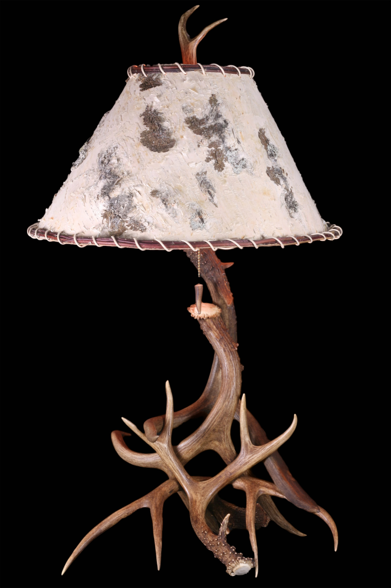 Large Mule Deer Table Lamp W/ Birch Shade